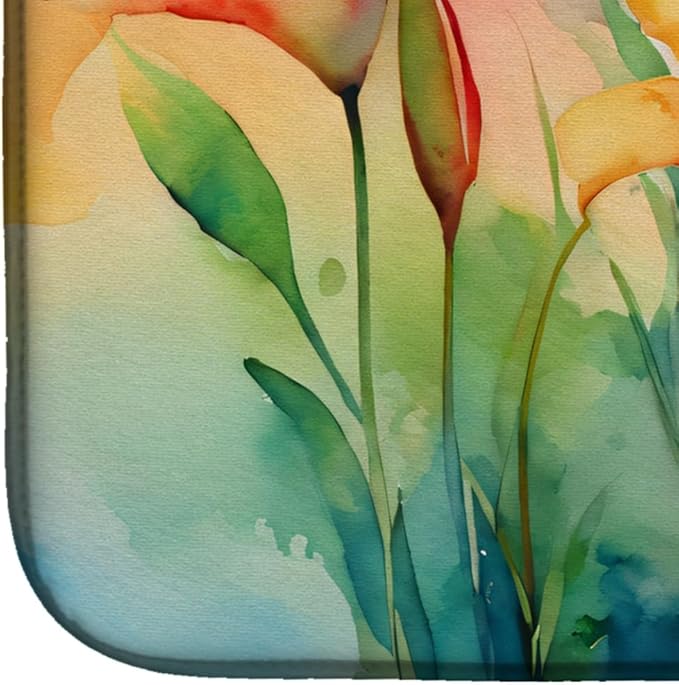 Caroline's Treasures DAC1588DDM Lilies in Watercolor Dish Drying Mat Absorbent Dish Drying Mat Pad for Kitchen Counter Dish Drainer Mat for Countertop 14 x 21 Multicolor