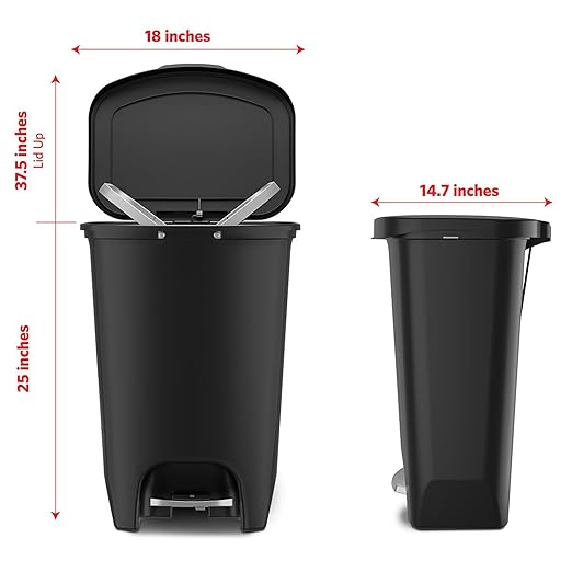 Glad Premium 13 Gallon Trash Can - Plastic Kitchen Waste Bin with Odor Protection of Lid Stainless Steel Step On Foot Pedal and Garbage Bag Rings Black