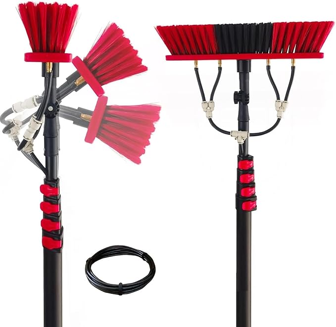3.6-6m Water Feed Pole Kit and Window Cleaner for Outdoor Window Glass Cleaning System Photovoltaic Solar Panels Washing Equipment Tool Solution 35/55cm Brush Head (G