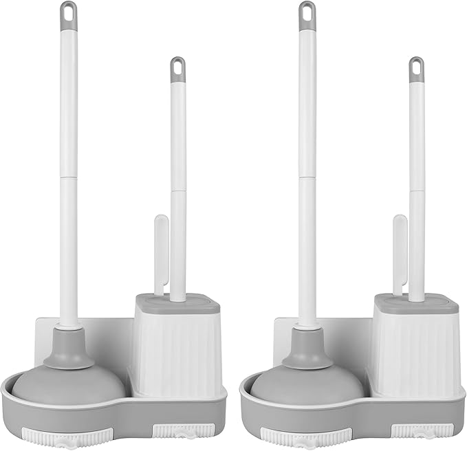 2 Pack Toilet Brush and Holder Set with Plunger Crevice Cleaning Brush for Deep Cleaning Space Saving Storage