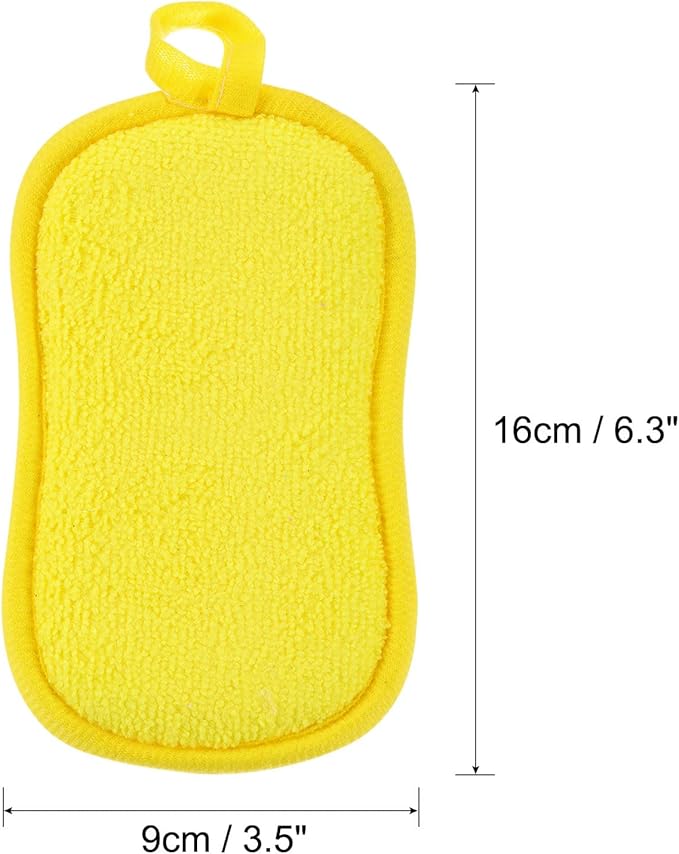 uxcell Multipurpose Kitchen Dish Sponge Scrubber 10 Pcs Non Scratch Microfiber Sponges Scouring Pads Sponges Scrub for Washing Dishes Cleaning Kitchen Yellow
