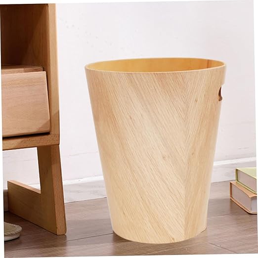 Elegant Wooden Storage Bucket Trash Can Lid Desk Garbage Bin Table Wastebasket for Home Office