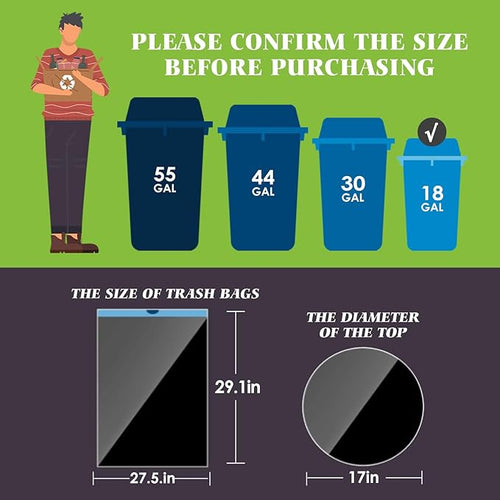 18 Gallon 120 Counts Strong Drawstring Trash Bags Garbage Bags by Teivio Bathroom Trash Can Bin Liners Plastic Bags for home office kitchen Black