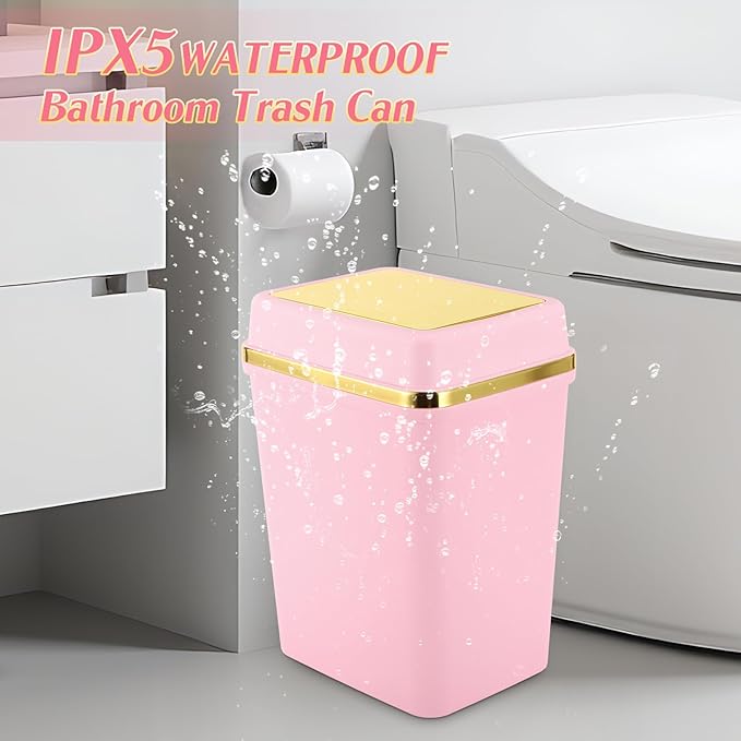 Bathroom Trash Can with Lid 4 Gallon Small Trash Can with Swing Lid White/Pink/Green Bathroom Garbage Can with 225 Counts Trash Bags for Kitchen Bedroom Office