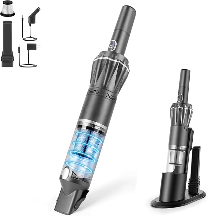 Handheld Vacuum Cordless 25000PA Super Lightweight 1lb with Powerful Suction Charging Dock Car Charger Single Touch Empty and Detachable Dust Cup Portable Mini Car Vac Gray