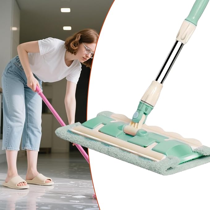 Flat Mop - 360° Rotating for Floor Cleaning | Quick-Dry Scrubber with 7 Reusable Pads with Telescopic Handle for Home Kitchen Apartment Commercial Tile Maintenance 14.96x5.91x37.4 Inches