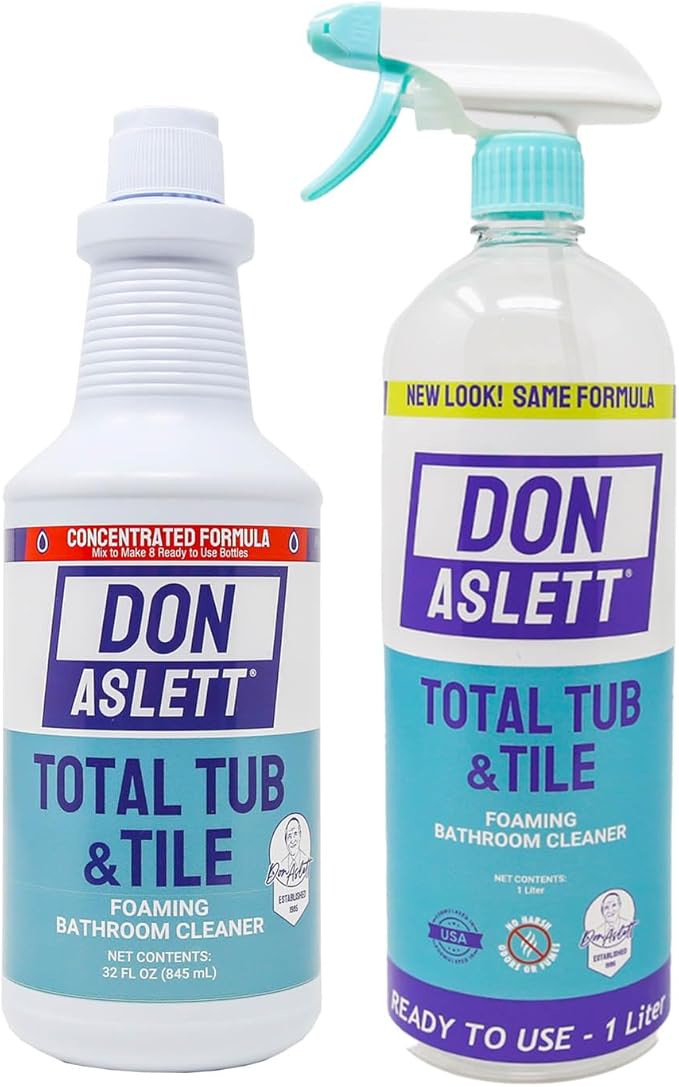 Don Aslett Tub n' Tile Foaming Bathroom Cleaner Set - 32 Oz Concentrated Formula | Cleaning Supplies for Shower Doors Tile Tub and Sink