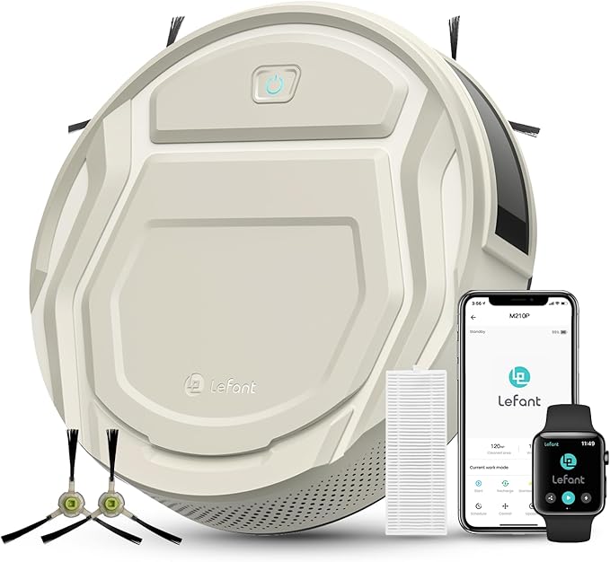 Lefant Robot Vacuum Slim Quiet 3 Adjustable Strong Suction Levels Robot Vacuum Cleaner Ideal for Pet Hair Hard Floor and Daily Cleaning WiFi/App/Alexa/iWatch Control M210 Pro