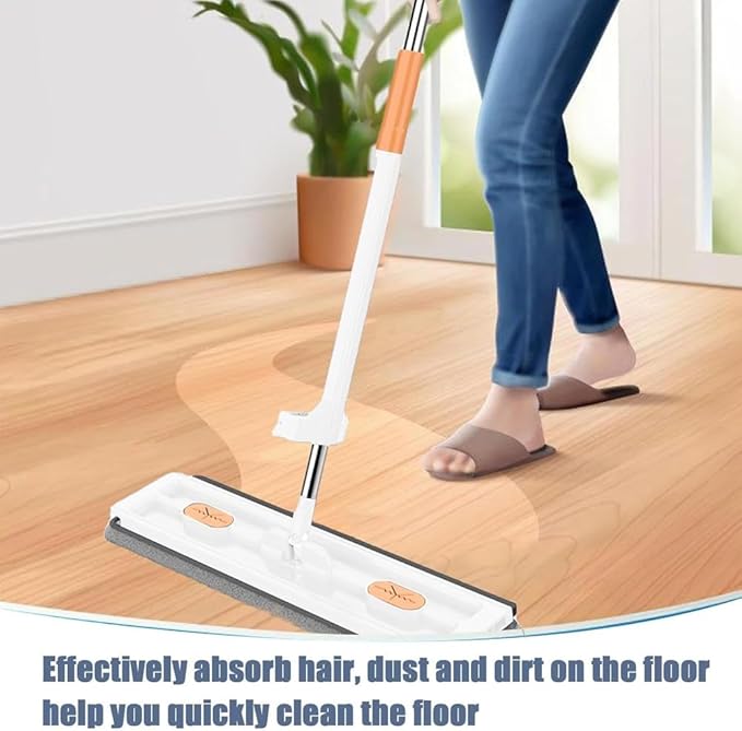 Large Flat MopLarge 17inch Hands-Free Mop EVA Squeegee &amp 360° Swivel for Hard Floors (White 6 Cloth)