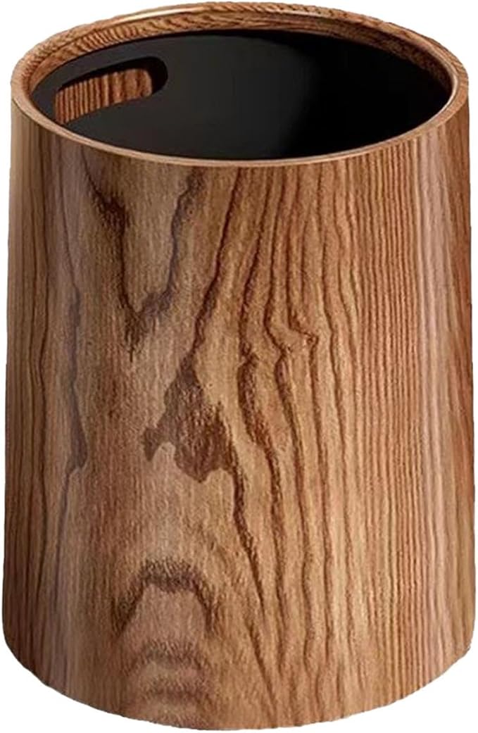 ＫＬＫＣＭＳ Wood Grain Trash Can Garbage Bin Large Capacity Fashion Waste Basket Toilet Paper Basket for Bedroom Bathroom Laundry Kitchen 15L Brown