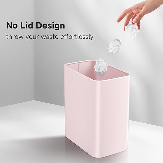 TIPGO Small Metal Trash Can 2.1 Gallon Slim Trash Can for Bathroom Wastebasket Garbage Bin for Bedroom Office Kitchen Under Sink (Pink)