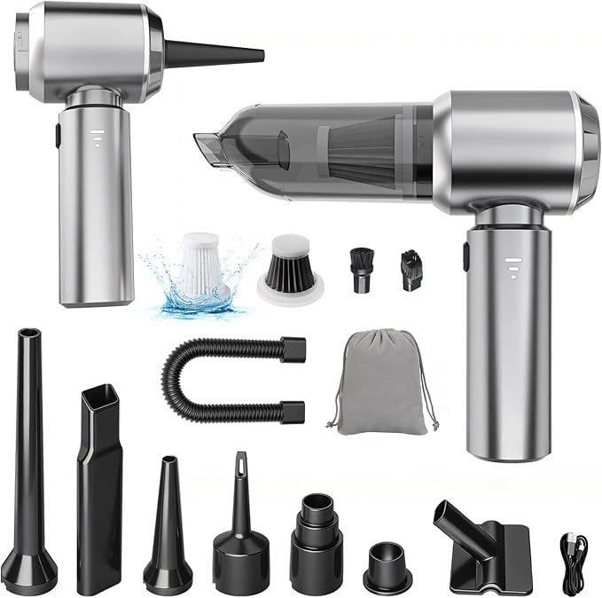 Handheld Car Vacuum Cordless 22000PA Strong Suction Mini Vacuum Cleaner with 100000 RPM Brushless Motor 4-in-1 Portable Vacuum for Car Detailing Camping Home &amp Gift Gray Silver