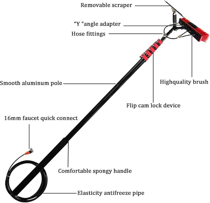Window Cleaning Brush Window Cleaning Washing Pole Cleaner Kit 3.6-11M Water/Hose Fed Pole Cleaning Brush Equipment Extendable Outdoor Cleaning Tool Photovoltaic Solar Panels Water Fed Brush
