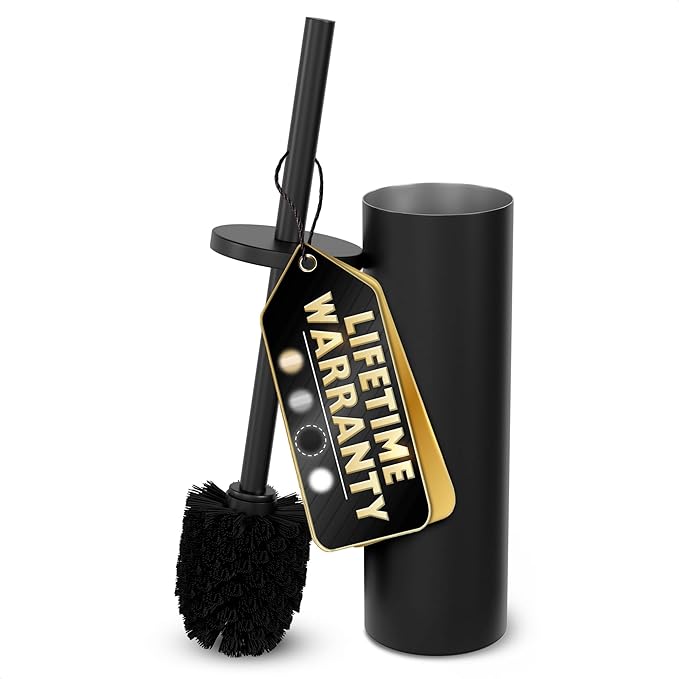 Black Toilet Brush and Holder Set - Scratch Resistant Black Toilet Bowl Brush and Holder with Soft Bristles Replaceable Head Protection from Splashes and Compact Design - for Effective Cleaning