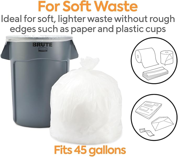 PROFESSIONAL Natural 40-45 Gallon Trash Bag High Density 12 mic 40-Inch x 48-Inch 250 Bags/Box