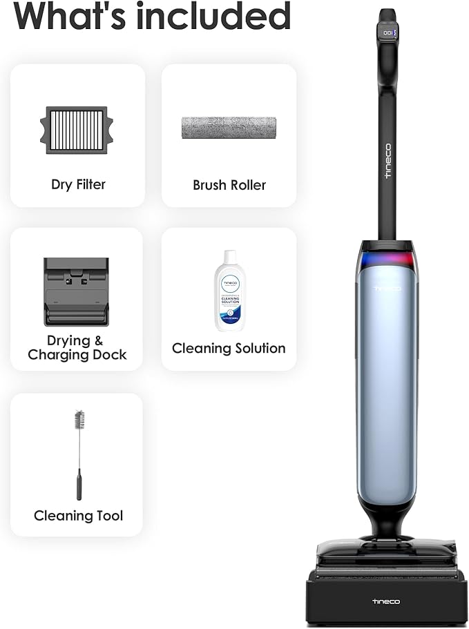 Tineco Floor One S9 Artist Pro Wet Dry Vacuum Cleaner 22kPa Suction 360° SmoothDrive Anti-Tangle Design 185°F Flashdry 75 Min Runtime Dual-Edge Cleaning 180° Lay-Flat