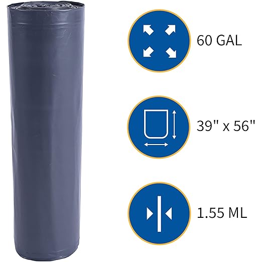Genuine Joe Low Density Heavy-Duty Can Liner 39 x 56 60 gal Capacity 1.55 mil Black 50 Count