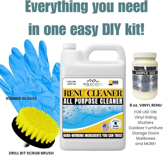Renu Cleaner Concentrate Whole House Kit - Heavy Duty Cleaner Removes Stains Oxidation &amp More. Ideal For Vinyl Siding Decks Patio Fences Pavers &amp Outdoor Fabrics. Cleans an Incredible 30