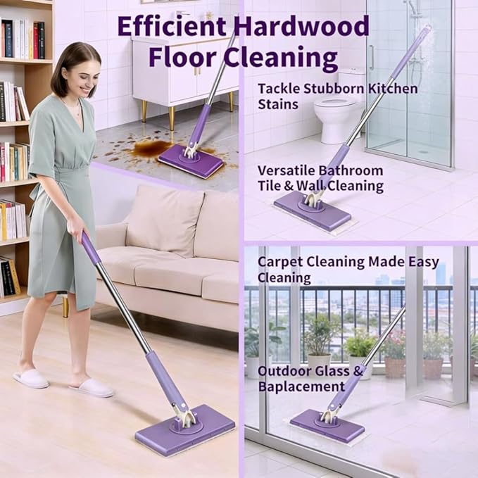 2026 Upgraded Snap Grip Mini MopZero Touch Mini Swab Automatic Cloth Changing Sponge mopRetractable Mops for Multi Cleaning for Wall Door Window（Snap Grip Mop + Cleaning Cloth*6） (Purple)