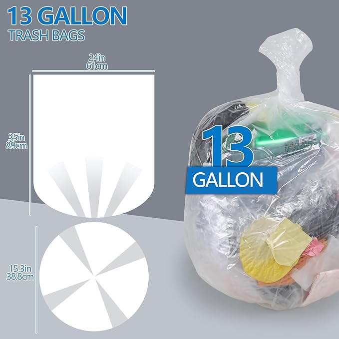Hespama 13 Gallon Clear Trash Bags 9 Rolls Garbage Bags 225 Counts in Total