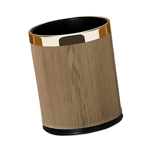 Yajuyi Trash Can Waste Basket Decorative PU Leather Garbage Can Wastebasket for Household Office Laundry Room Under Desk Hotel 14L Round Gold