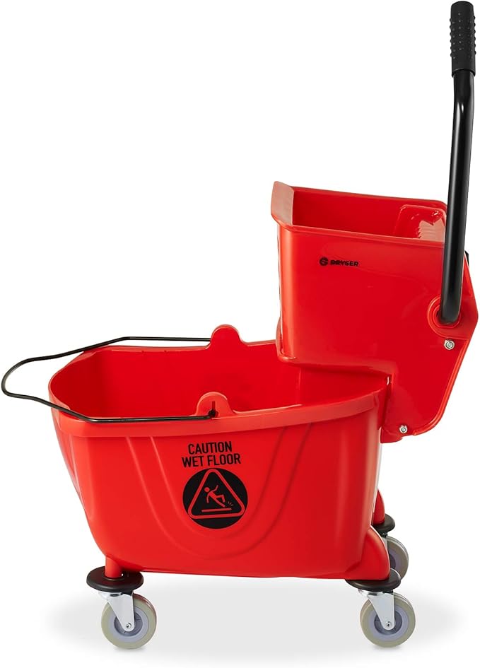 Dryser Commercial Mop Bucket with Side Press Wringer 26 Quart Red