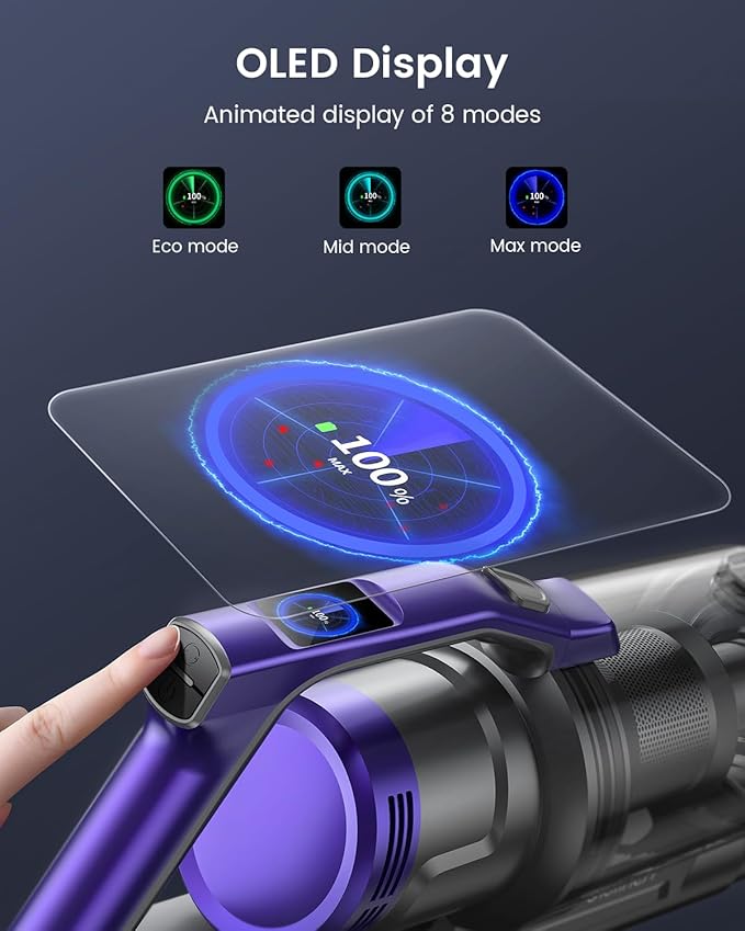 S14 Cordless Vacuum Cleaner 450W 33KPA Stick Vacuum Cleaners with OLED Screen Up to 55minsAnti-Tangle Brush Aromatherapy Lightweight Vacuum Deep Clean for Hardwood Floor Carpet Pet Hair