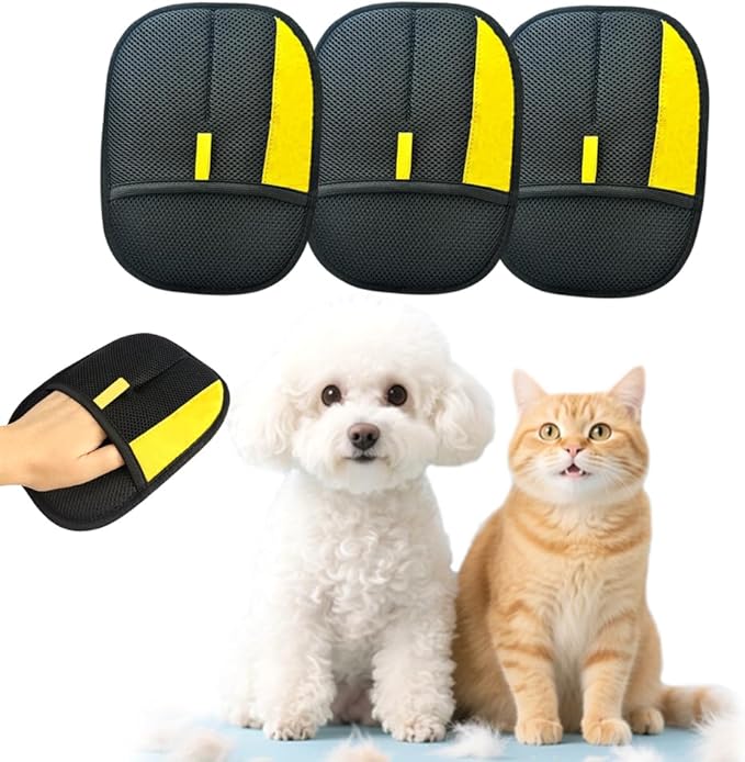 Electrostatic Pet Hair Removal Gloves: Quick Wiping - Reusable &amp Washable for Sofa Clothing Pet Beds Effortless Cats &amp Dogs Hair Remover for Busy Pet Owners (3pcs-Black)