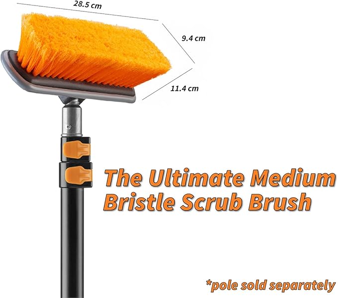 Medium Bristle Deck Scrub Brush - Composite Deck Brush Head &amp Vinyl Siding Brush // Boat Scrub Brush Roof Brush for Extension Pole // Exterior Patio &amp Deck Cleaning Brush (Pole Sold Separate