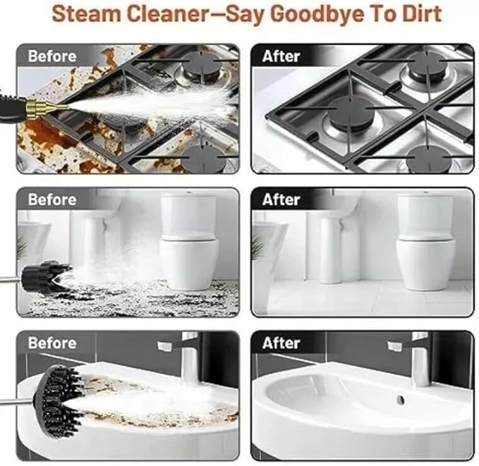 Handheld Steam Cleaner 1500W - High Temperature 229°F Pressurized Cleaner for Kitchen Bathroom &amp Car - Black &amp Orange with 3 Brush Attachments
