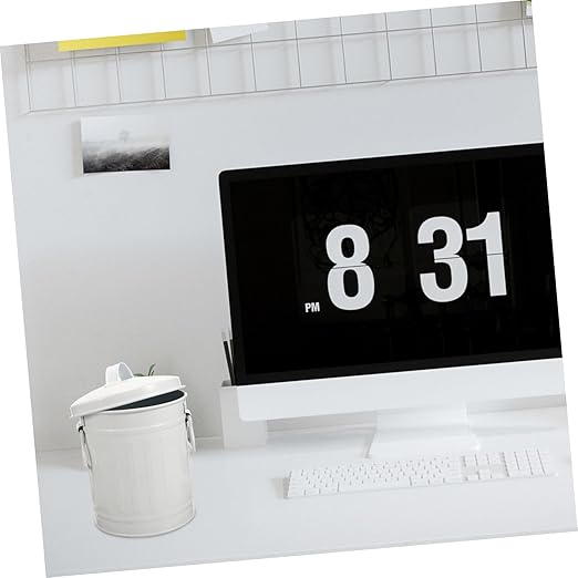 STOBOK Metal Desktop Storage Bucket Small Trash Can Lid Office Wastebasket for Living