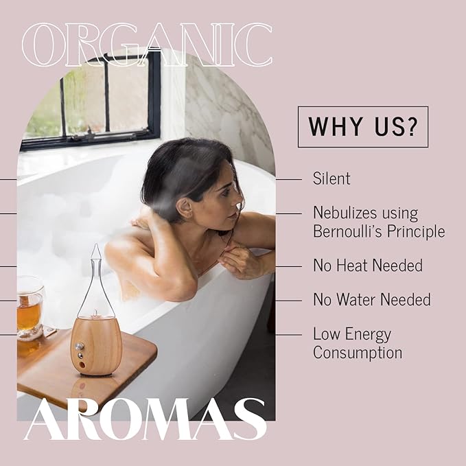 Raindrop 2.0 Aromatherapy Diffuser for Essential Oil Waterless Glass Nebulizer w/Auto-Off Switch BPA Free - Lightwood