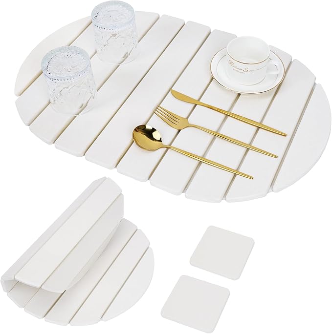 Stone Drying Mat for Kitchen Counter: 24x16 Large Foldable Diatomaceous Earth Dish Drying Mat Super Absorbent &amp Heat-Resistant Quick Dry for Dishes Bottles Cups with 2 Stone Coasters