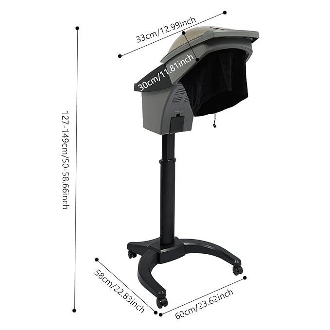 Standing Hair Steamer 7 Light Micro Mist Salon Styling Hooded Floor Hair Steamer Rolling Salon Ozone Hair Care SPA Steamer Oil Treatment with Rolling Floor Stand Base for Spa and Home Use (Black)