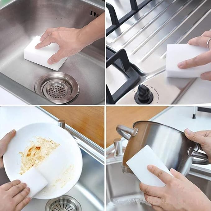 Magic Sponge Eraser POWOBEST 100 Pac Extra Thick Melamine Sponges Magic Cleaning Sponge Household Cleaning Scrub Sponge Pads for Kitchen CarSinkShoeBathtub Cleaning Sponge