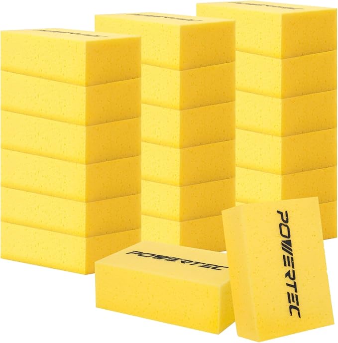 POWERTEC Large Square Grout Sponge – Professional Tile Grout Removal Cleaning Sponge – Heavy-Duty Absorbent Sponge Multi-Purpose Cleaning Tool for Floors Kitchen and Bathroom – 20PK (72106-P5)