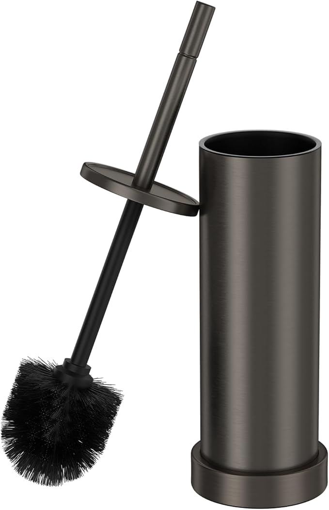 Toilet Brush and Holder Set: 304 Stainless Steel Heavy Duty Toilet Bowl Brush and Holder with Removable Inner Bowl and Splash Protection Long Handle Bathroom Cleaning Tool