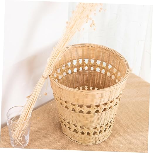 Rustic Style Woven Trash Storage Basket Multifunctional Wastebasket for Bedroom Office Sundries Organizer