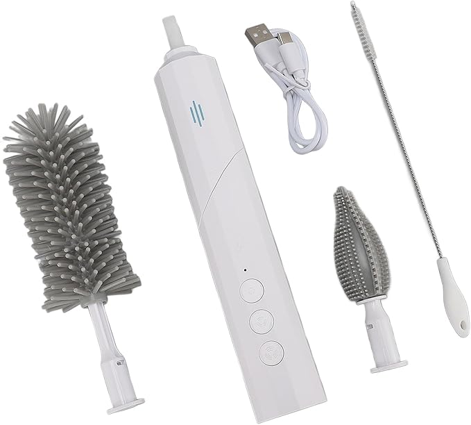 Focket Electric Bottle Brush Cleaner 3 Adjustable Speeds Long Handle IPX7 Bottle Brush Electric with Rechargeable 1200mAh Battery Multifunctional Set for