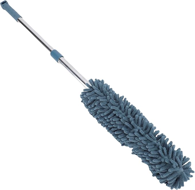 Telescopic Duster with electrostatic adsorption Soft 60 to 80 cm Washable with Flexible Corner Brushes for Easy dust Removal (Navy Blue)