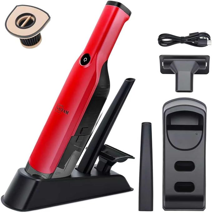 Handheld Vacuum Cordless15KPA High Power SuctionUSB Quick ChargeCar Vacuum Cleaner with Storage DockLightweight Rechargeable Dust Buster with Crevice Tool Pet Brush Hand Vac for HomeRed