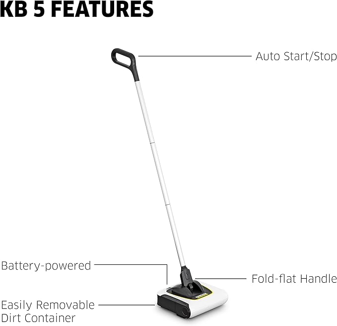 Kärcher KB 5 Electric Floor Sweeper Broom for Carpets Hardwood Floors and Tiles Lightweight and Cordless Ideal for Fur Hair Dirt &amp Dust - White