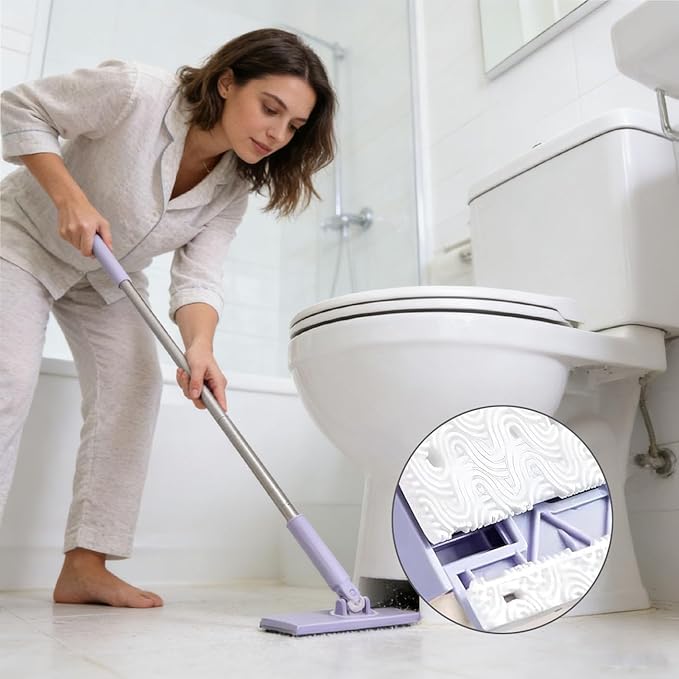 Mini Mop Convenient Cloth Changing Mini MopNo-Touch Dirty Cleaning Flat Dust Mop Wet and Dry Sweeper with Long Stainless Steel Handle &amp Sweeping Cloths (10 Cloths)
