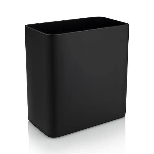 Essentra Home Matte Black Rectangular Trash Can for Home Office Bedroom Bathroom Kitchen - 2.4 Gallon 9 Liter Capacity - Fits in Narrow Compact Spaces - Stable Durable Polyresin