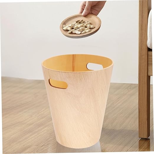 Cabilock Japanese Minimalist Wooden Trash Can Desk Garbage Bin Small Wastebasket Touchless for Home Office