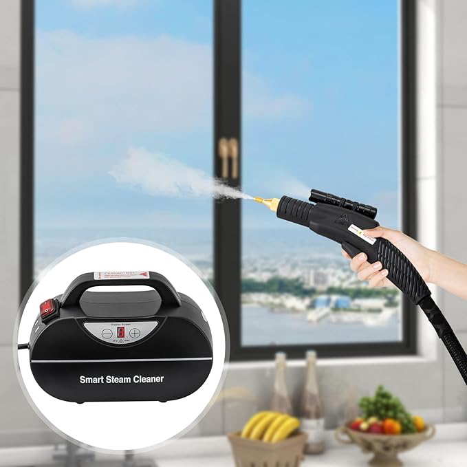Handheld Steam Cleaner1800W Car Steam Cleaners 0.6Mpa Steam Cleaners for Home Wet and Dry Adjustable Portable Steam Cleaner with LED Torch for Upholstery Kitchen Bathroom Grout and Tile (Black)