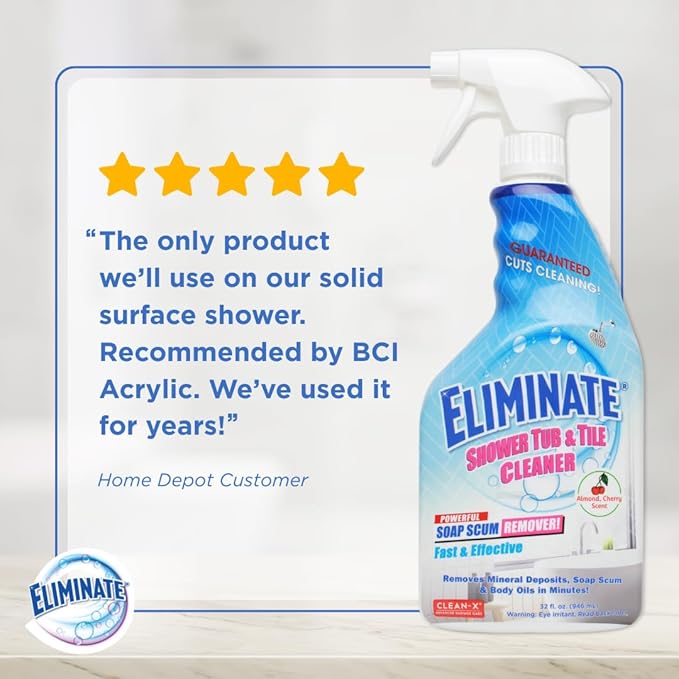 Clean-X Eliminate Shower Tub &amp Tile Cleaner- 32 fl oz. - Shower Cleaner. Powerful Cleaner removes soap scum and hard water minerals by UNELKO Invisible Shield (2 Pack)