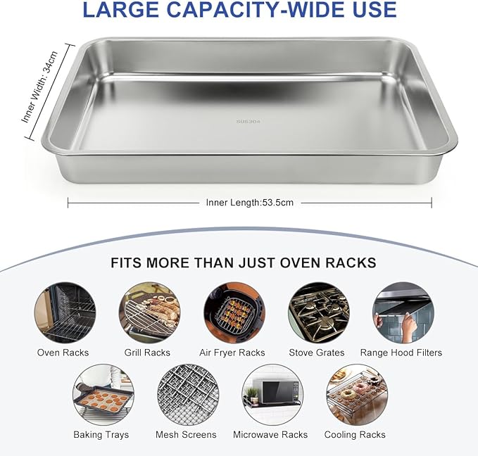 LANMU Stainless Steel Oven Rack Cleaning Tray Large Capacity Soaking Tray for Grill Grates BBQ Rack Reusable &amp Leak-proof Oven Shelf Cleaning Tool
