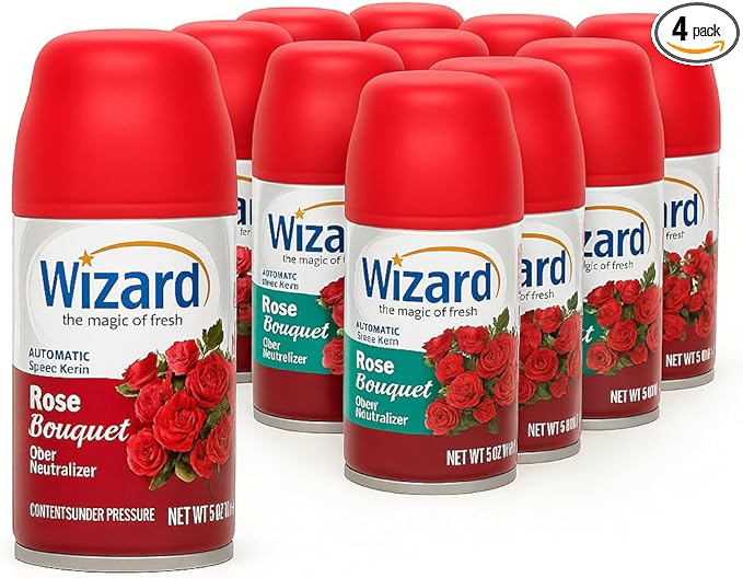 Wizard Automatic Spray Refill – Rose Bouquet 5 oz (12 Pack) | Compatible with Air Wick Freshmatic &amp Glade Dispensers | Long Lasting Odor Neutralizer for Home &amp Office