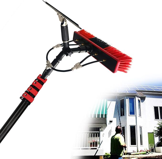 Water Fed Telescopic Brush Solar Panel Cleaning Tool Outdoor Window Cleaner Window Glass Window Cleaning Poles Water Fed Brush Spray Washer-36FT(10.8m)